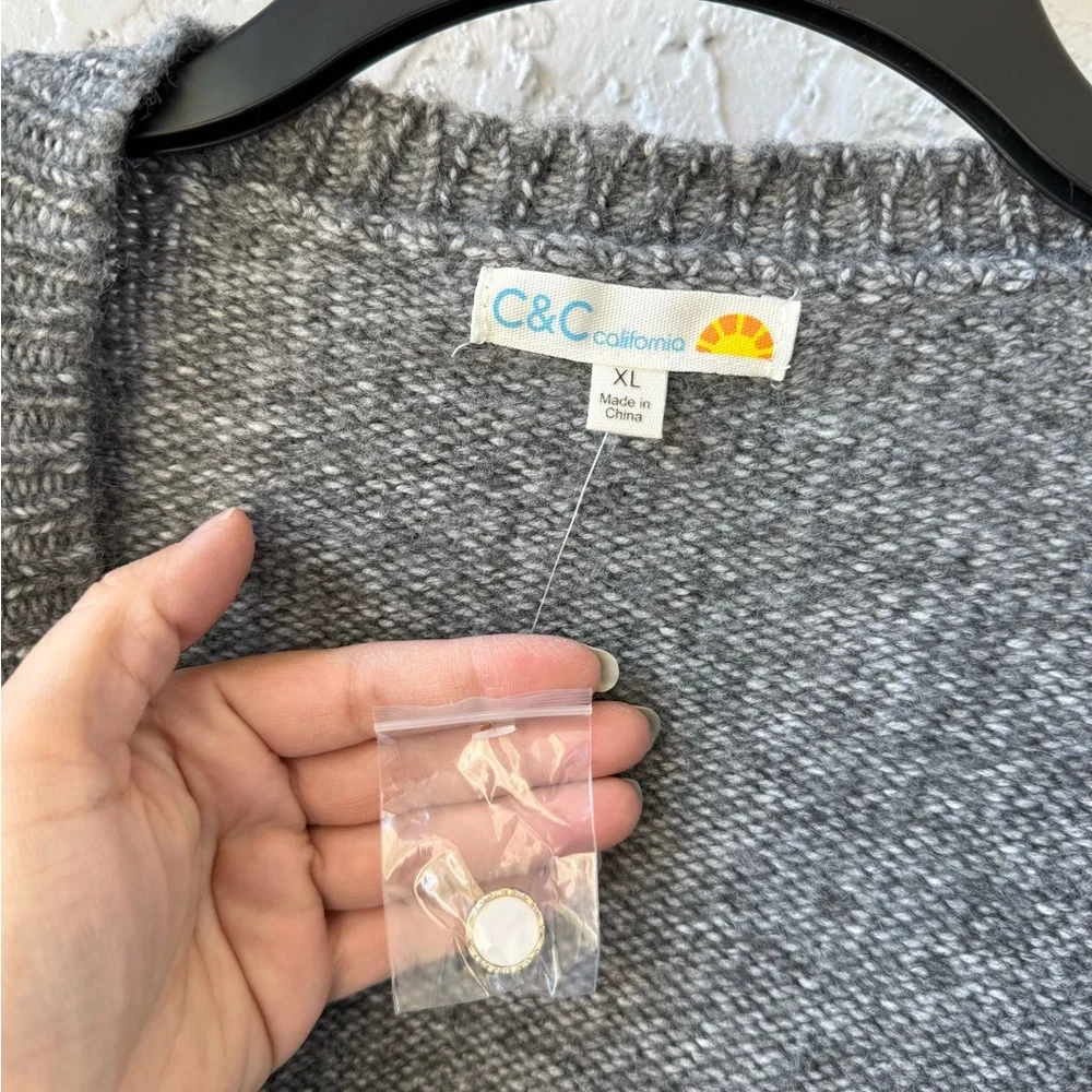 C&C California charcoal gray knit cardigan with floral appliques XL